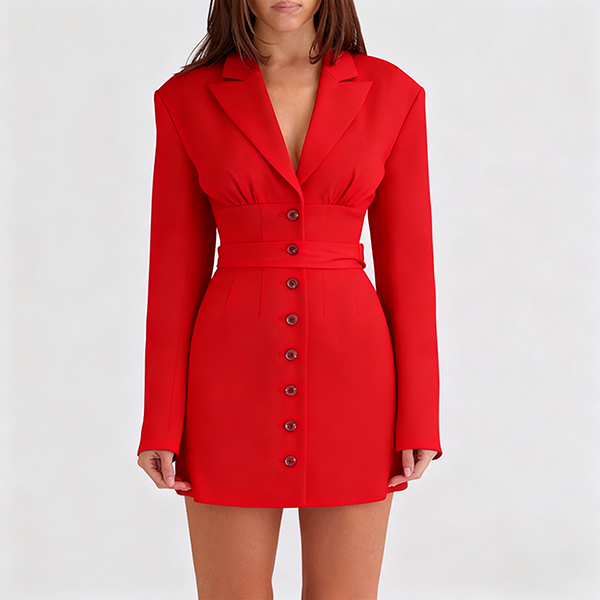 Collared Single Breasted Pencil Dress - Women's Solid Fitted Sexy Elegant Slim Figure Cocktail Dress