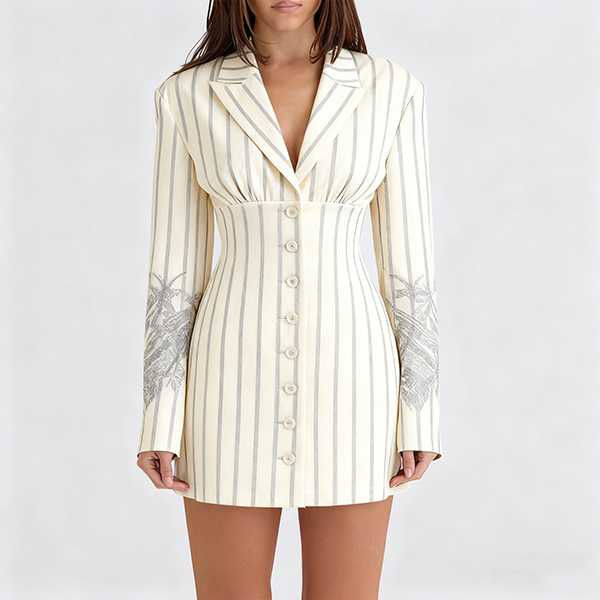 Sexy Fitted Women's Pencil Dress - Solid Collared Single Breasted Elegant Slim Figure Party Dress