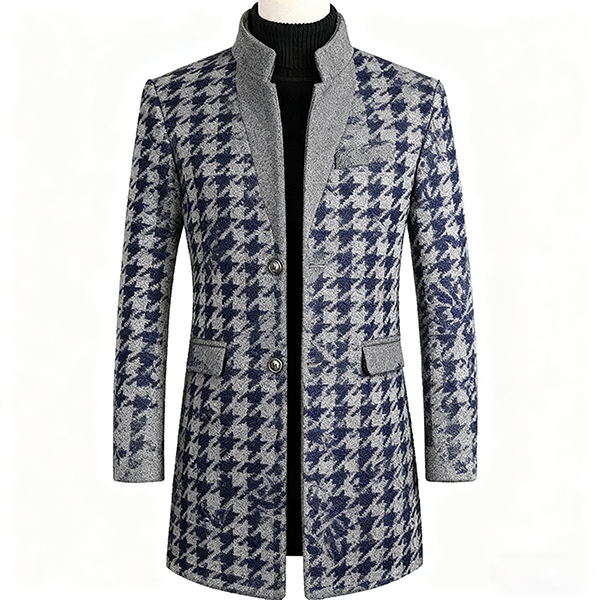 Men's Medium-Length Woolen Coat - Autumn Winter Cotton Thickened Warm Trench for Office Commute